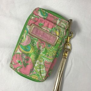 Lilly Pulitzer ID Wallet Wristlet Green and Pink